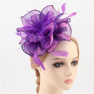 Feather Headband, Fascinators Headwear with Clip Purple